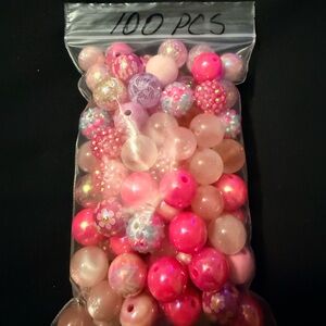 100 Pink Mixed Beads Bag - Assorted Pearl & Glitter